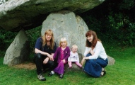 Stones Mailing List members. Paul and Vicky Morgan with Megan (centre left) and Charlotte (centre right) at Carreg Coetan Arthur August 2001.