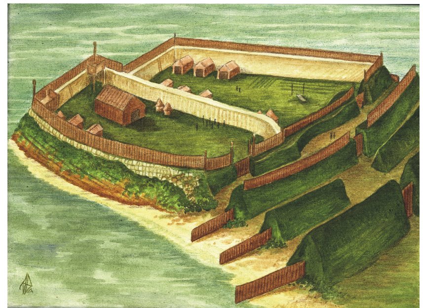 The Pictish fort at Burghead, circa 6th Century AD. Reconstruction of the largest Pictish fort known. Burghead famous for its' pagan artwork, notably the BUrghead carved bulls, likely to have dressed the external walls of the wood and stone structure.  Nearby Sculptor's cave is so called due to proto-pictish carvings found there.....

 For quality ethereal, pagan and historical artwork, visit ww