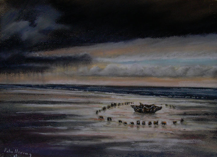 Seahenge at Dawn.

Pastel by Peter Herring