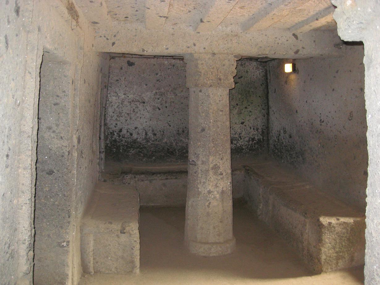 Site in Cerveteri, Lazio: Tomba del Capitelli Interior.
Most tombs are accessible however, most were already robed in antiquity. The few artifacts founds are now in Museums.