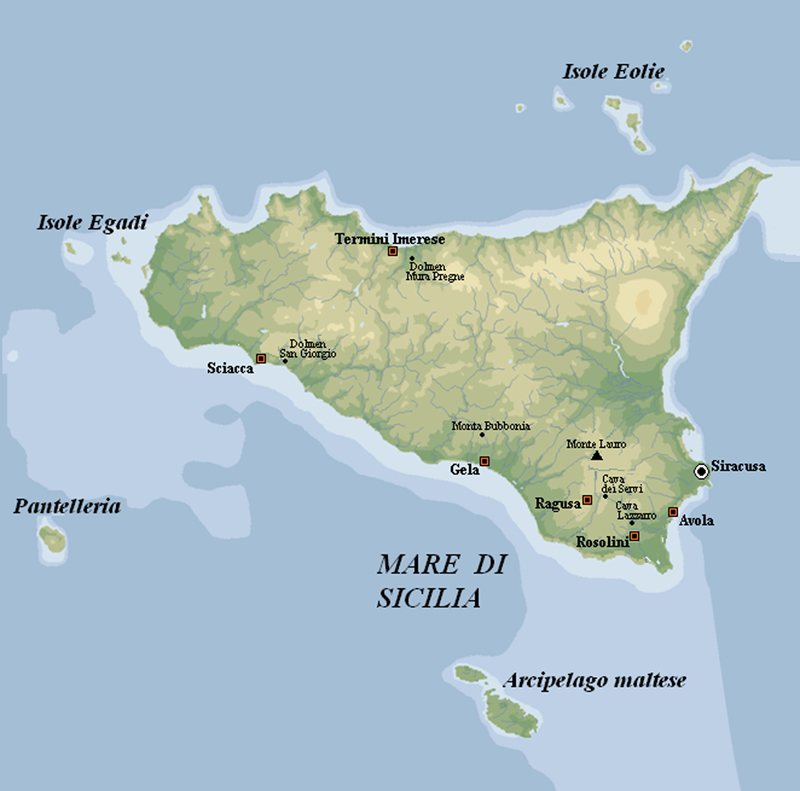 Locations of major dolmens in Sicily.
 
