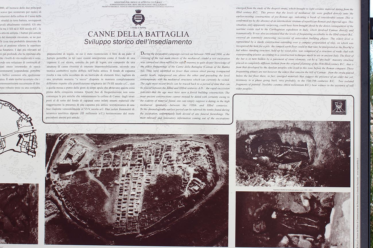 Info board of Cannae. Site in Puglia Italy
