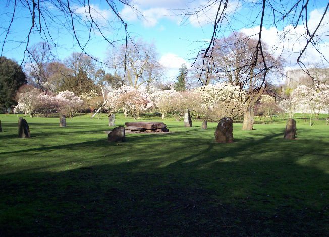 Gorsedd Circle set up in 1978 situated in Bute Park also known as Coopers field.
The central stone slab is apparantly from a megalithic monument found in the park.
There is another Gorsedd circle built in 1899 near Cardiff museum and city hall.  Category A