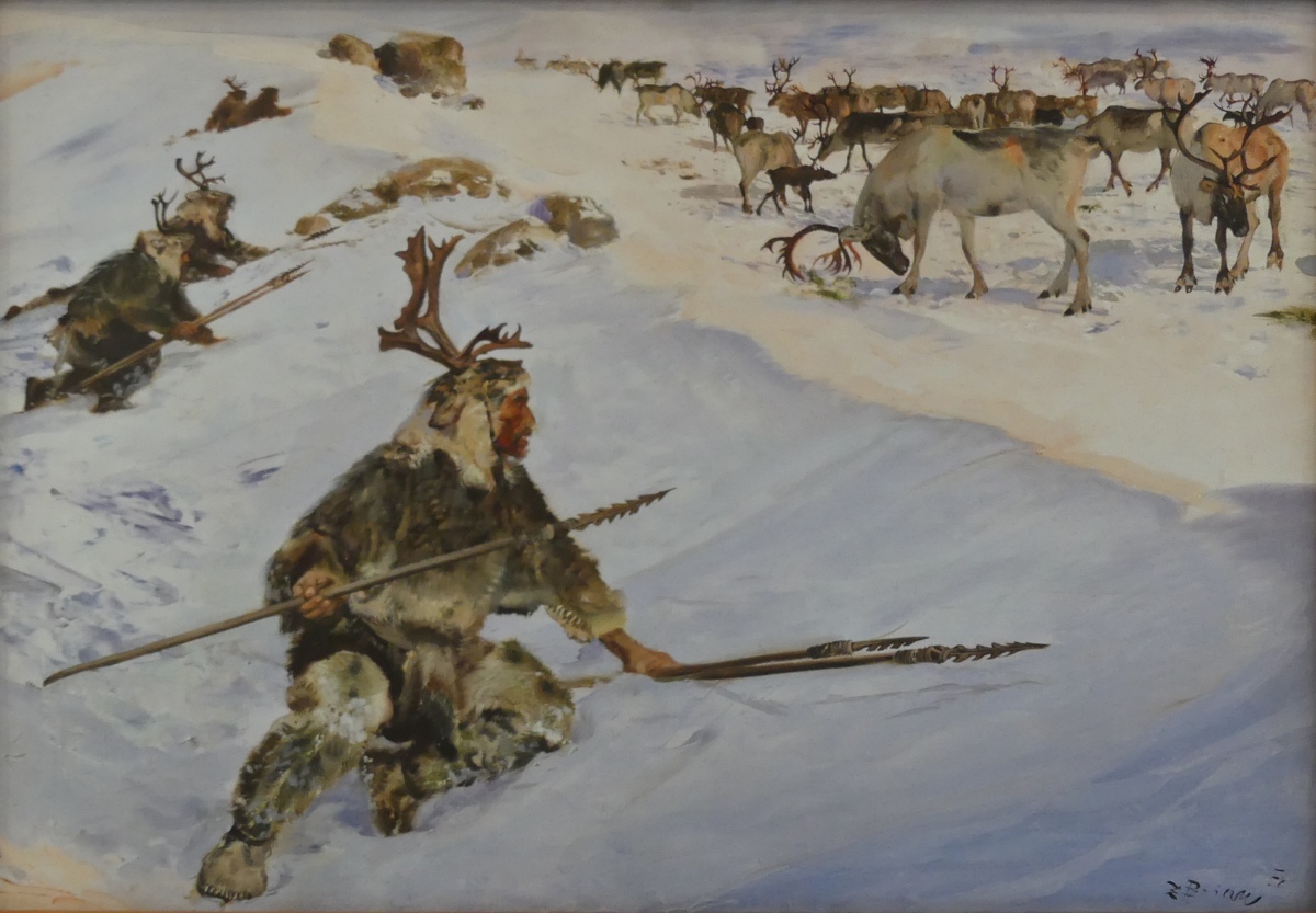 Several canvas (reproductions) by the famous artist Zdeněk Burian exemplify the major events of the Mammoth Hunters' life.  Photo 2 of 4, SEP.2019.