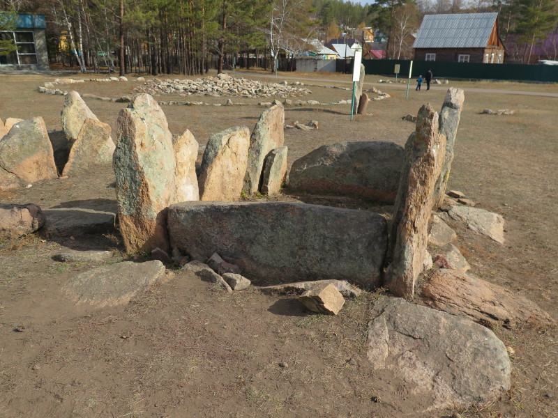 Bronze Age (1st millennium BC) tombestone grave from Shubuguy River, Khorinsky Region, Buryatia.  October 2017