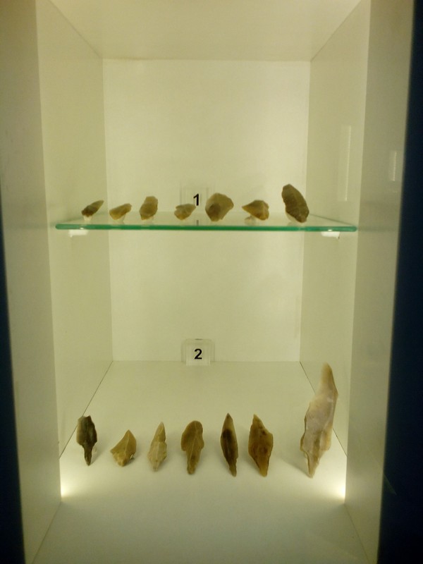 1 - Leaf-shaped arrowheads without a tang, Świderian culture.
2 - Leaf-shaped arrowheads with a tang, Ahrensburgian culture. 
(photo taken on April 2018). 