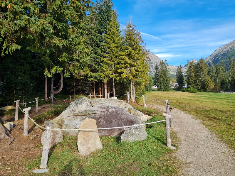 An interesting stone monument in Štrbské pleso mountain resort.