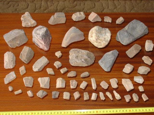 Smashing stones and different small tools.