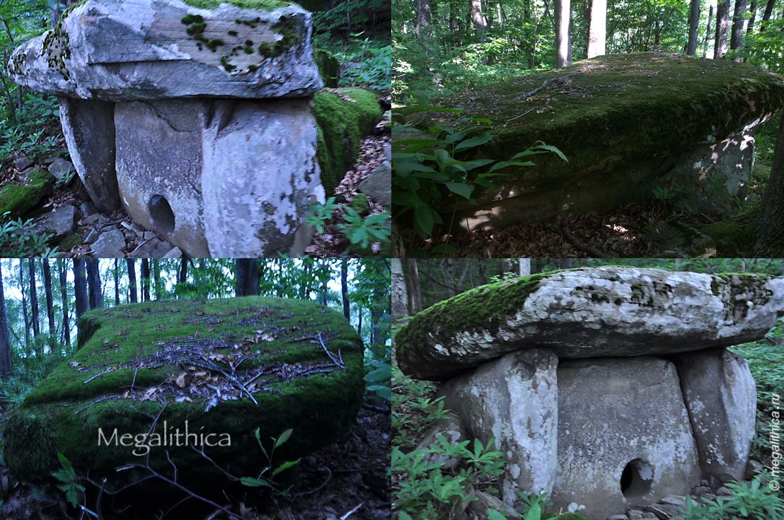 Dolmen is located in a hard-to-reach remote place, on a mountain ridge, in Sochi area, in Russia. 

Megalithica.ru
