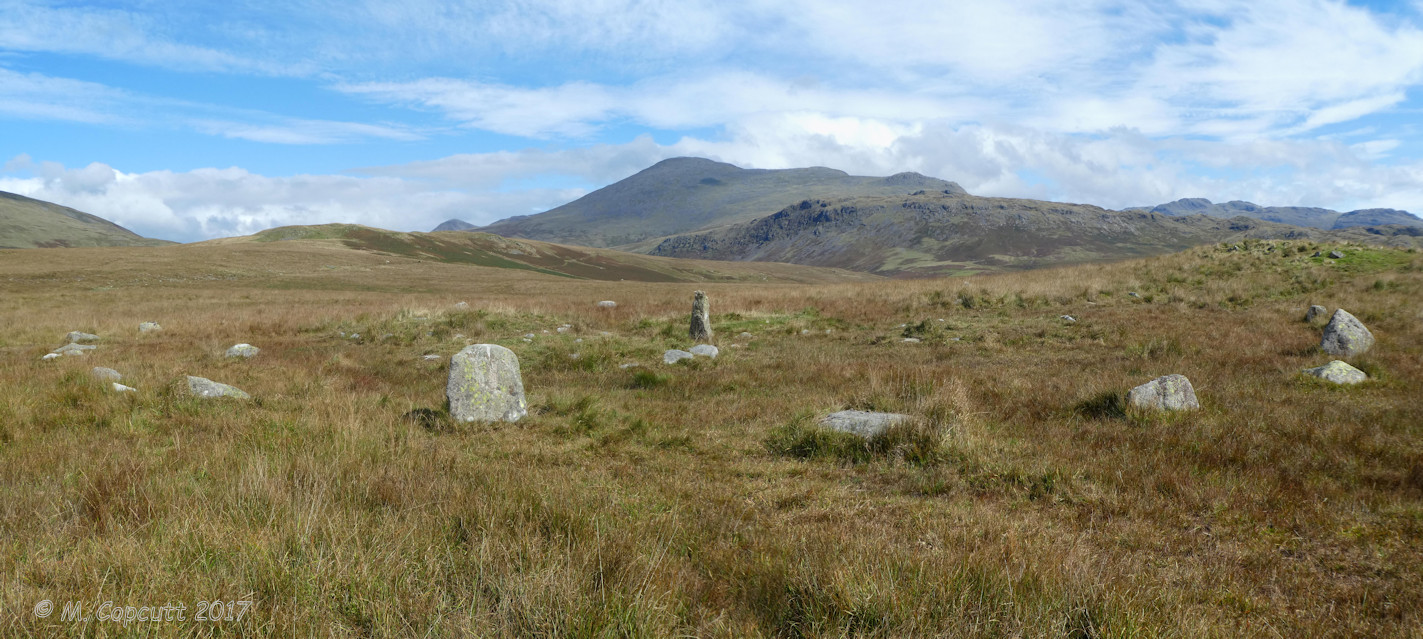 Brat's Hill stone circle is a splendid thing, in a magnificent location. 

Seen here looking northeast towards Sca Fell