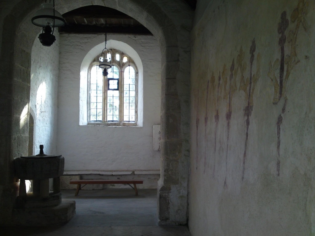 Font and Medieval wall painting, photo taken 2009
