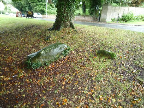 Blandford Forum Stones. Taken 03/10/2012. There are three stones close to the road in a group of trees to the side of the road. These are opposite the school mentioned in the other texts. 