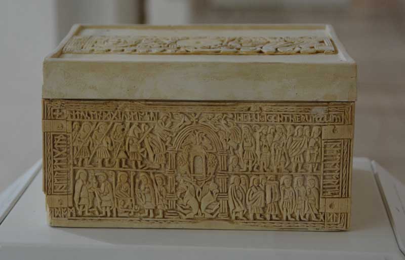 This is the Franks Casket, made entirely of whalebone.  Whilst now reconstructed, with some parts having gone to other museums, it is a rare and wonderful piece of carving.  The sign underneath tells me that it mixes Roman, Christian, Jewish and Germanic legends and has a mix of runic and Latin scripts.