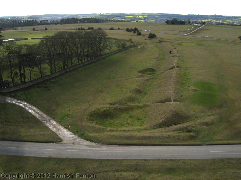 The north western bank and ditch of the Bulwarks looking in a south westerly direction. The road in the foreground is at Grid Reference: SO 8600 0112

Kite Aerial Photograph

19 February 2012