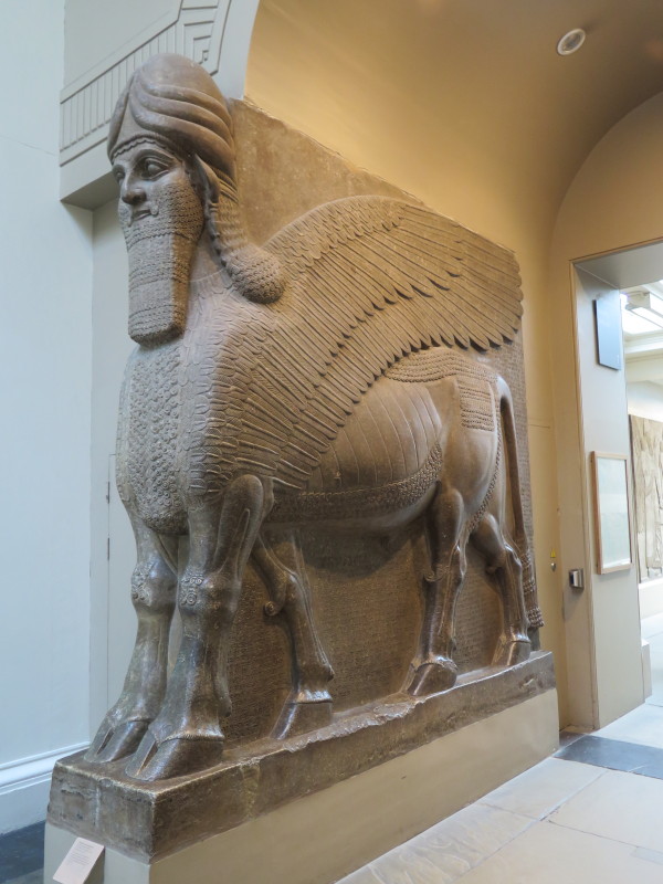 Winged Human Headed Bull.  Assyrian from Nimrud North West Palace and dated to between 65BC and 860BC.  April 2015