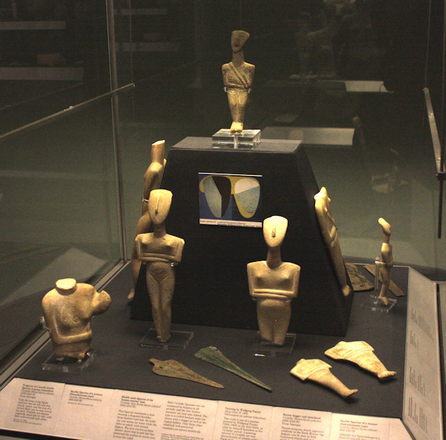 A nice display of Cycladic figures.