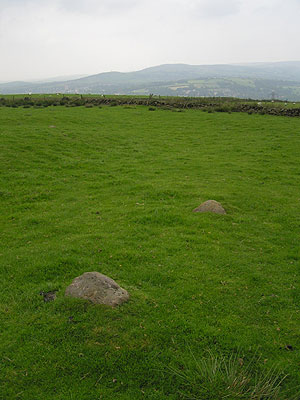 Possible stone circle ENE of Ludworth Intake cairn; note also "recumbent figure" of Harrop Edge in the background.
