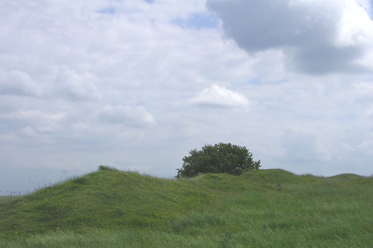 Looking south at the tallest and lumpiest part of the unfinished inner bank on the eastern side of the hillfort.