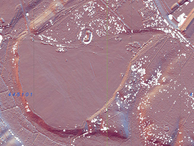 This is a LIDAR image of the site. It is towards the top and is about 30m in length. Talia's Torque, is another barrow, and can be seen bottom right.