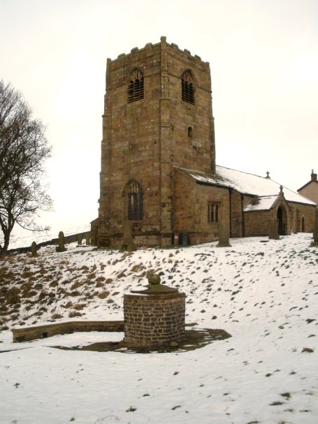 Church Well and St Mary the Virgin Church at Thornton-in-Craven, near Skipton, N.Yorks. Photo taken on 09.12.10.