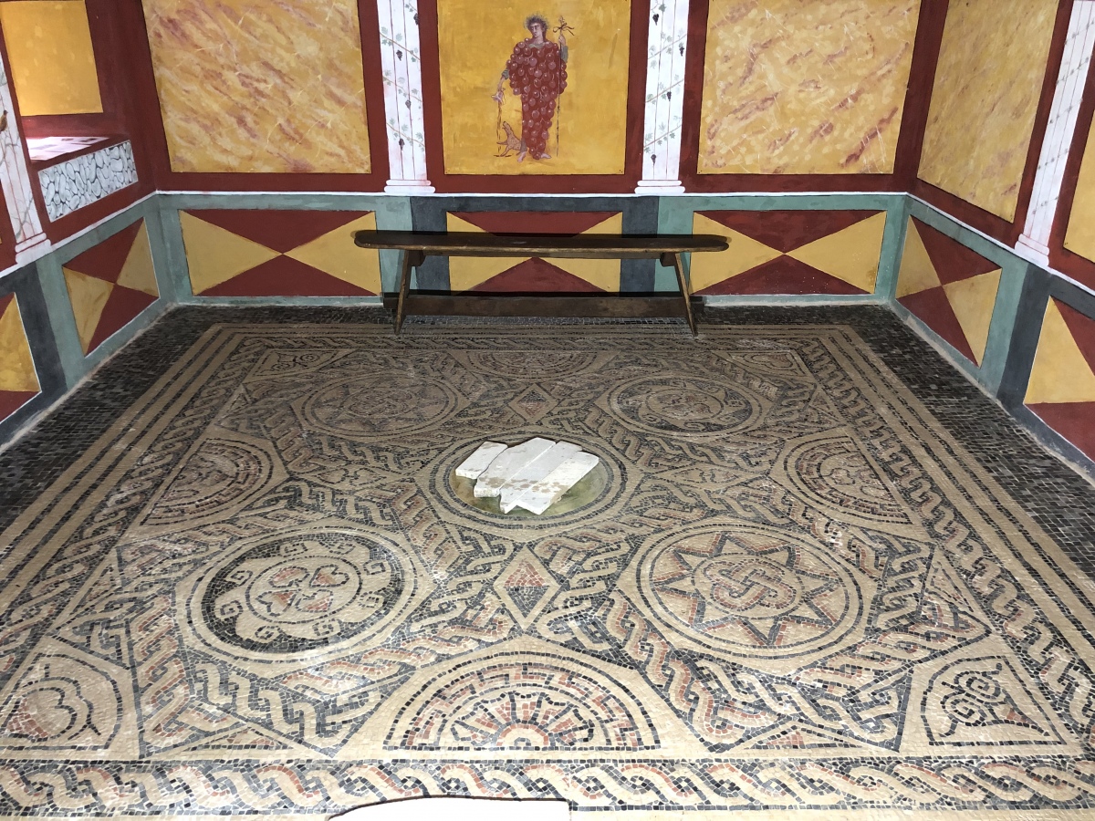 Replica mosaic made by volunteers at Avalon Archaeology, Somerset