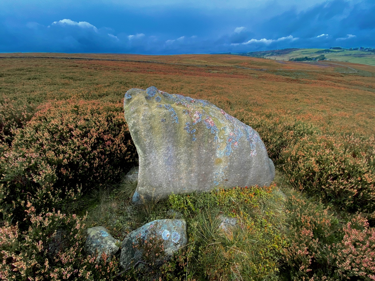 New Hagg standing stone looking over towards the Headstone and out to Lose Hill. 