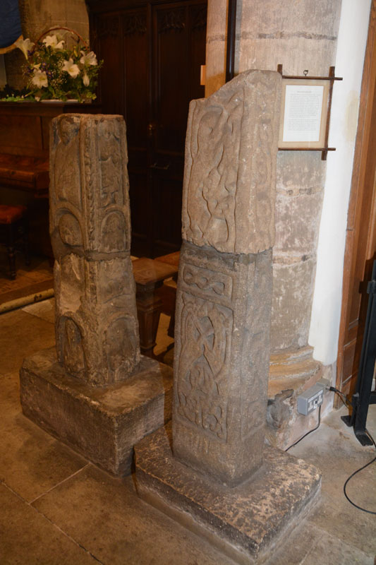 The Runic (Aerswith) Cross (near) and Apostles Cross on the north east end of the nave. 