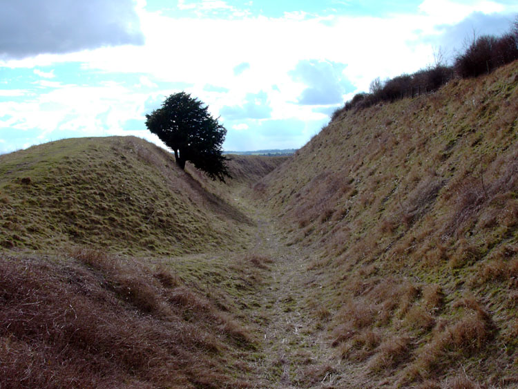 Single bank and ditch of the Iron Age hillfort.