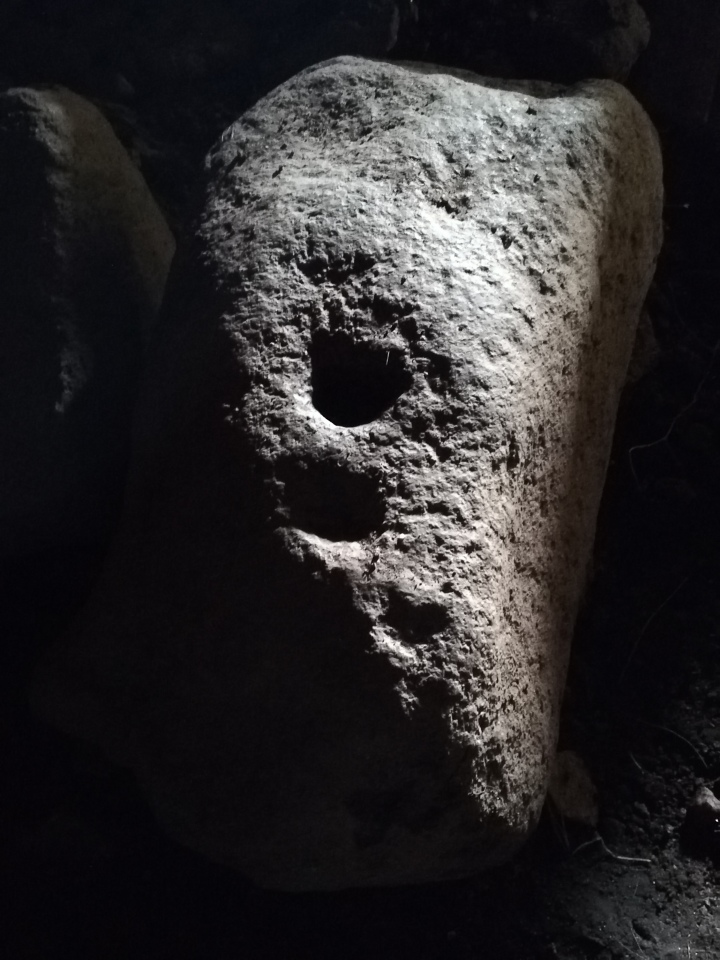 Pendeen Fogou, This stone within the Fogou has 2 clear man made holes in it (a few inch deep), I've no idea of it's age 