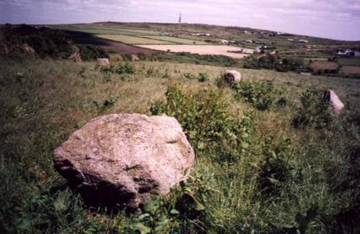 Wendron / Nine Maidens Stone Circles
SW683365

Parking in layby on the west side of the road opposite the footpath. The path was heavily rutted by cattle, indicating that if it was wet, this would be extremely boggy. Access is over a low point in the wall  right next to the stones. Next time I visit I must read the guide books beforehand -  two of the stones are actually set in the wall! One st