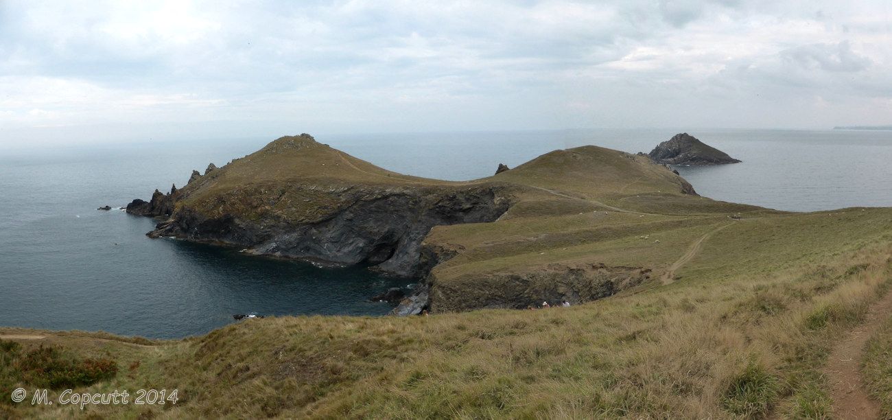 Looking northet from the mainland, over the two headed fortified headland. 