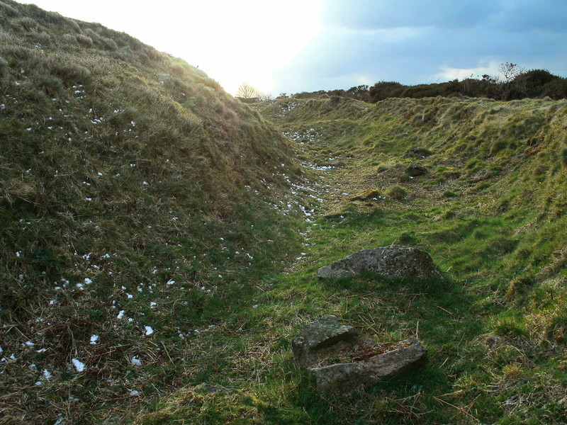 The highest and steepest part of the bank and ditch in the Northern part of Caer Bran Hillfort.