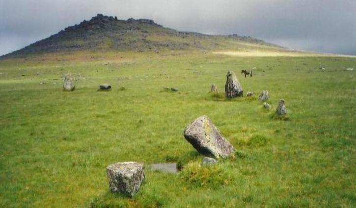Fernacre stone circle and Rough Tor.