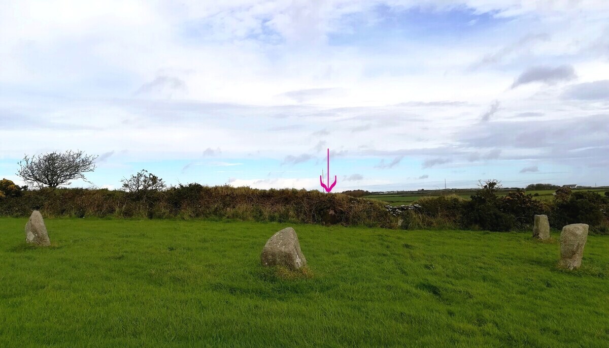 The position of the Circle Stone found in the wall at the Southern Wendron Stone Circle