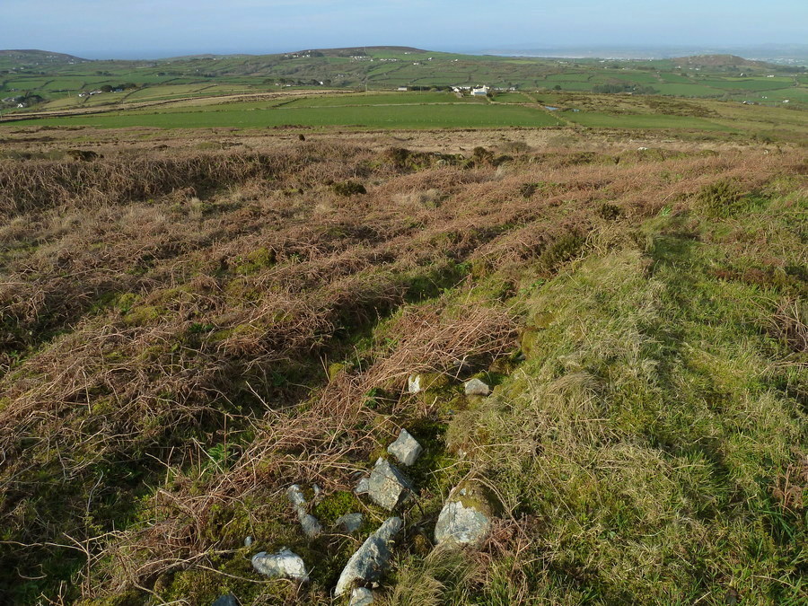 Castle An Dinas (Penwith), Unfinished defences, Trencrom is in the background on the right of the photo.
