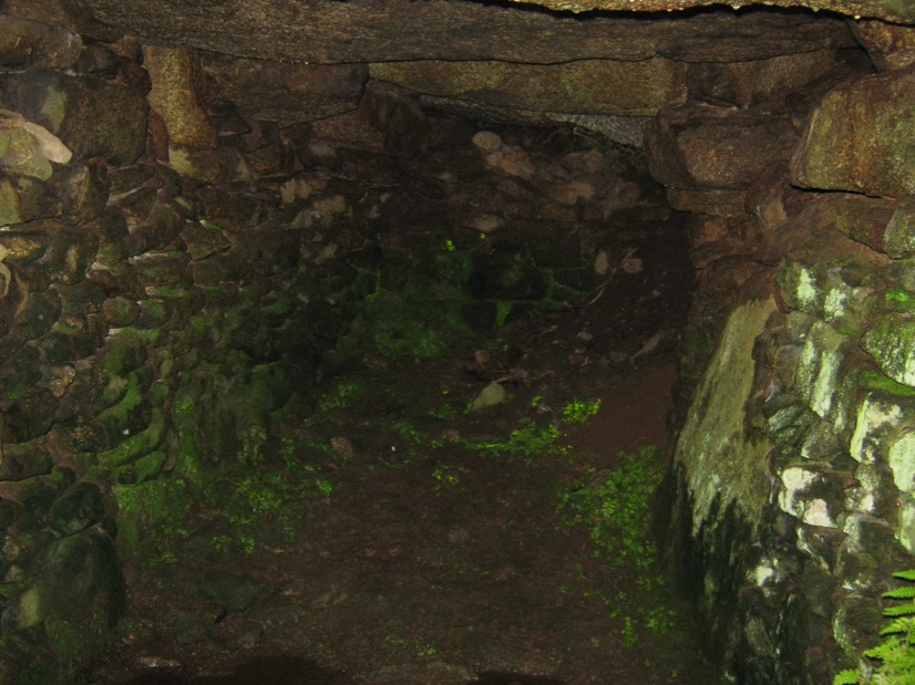 So... Inside the fogou itself, wet.. Though not impassable, a two/ three meter long passage. On the top of the chamber, outside there looks like there is a chamber that you cannot get to. 