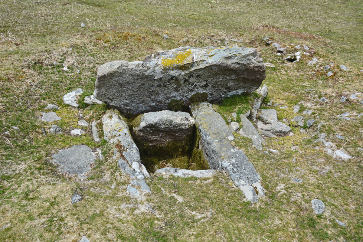 The stones on two of the sides of the cist are much longer than those on the other two, and protrude further. 