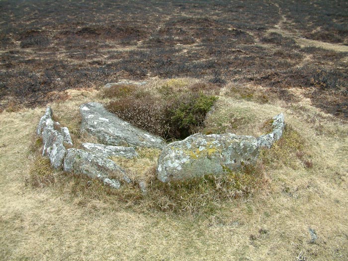 The 'money pit' cairn at the higher, southern-most end of the stone row, facing west.