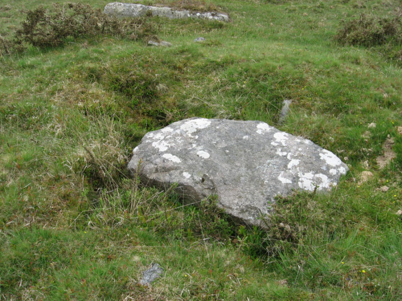 The capstone of Ingra Tor Cist can be clearly seen in the middle of this cairn. Submitted on behalf of Prehistoric Dartmoor Walks. 