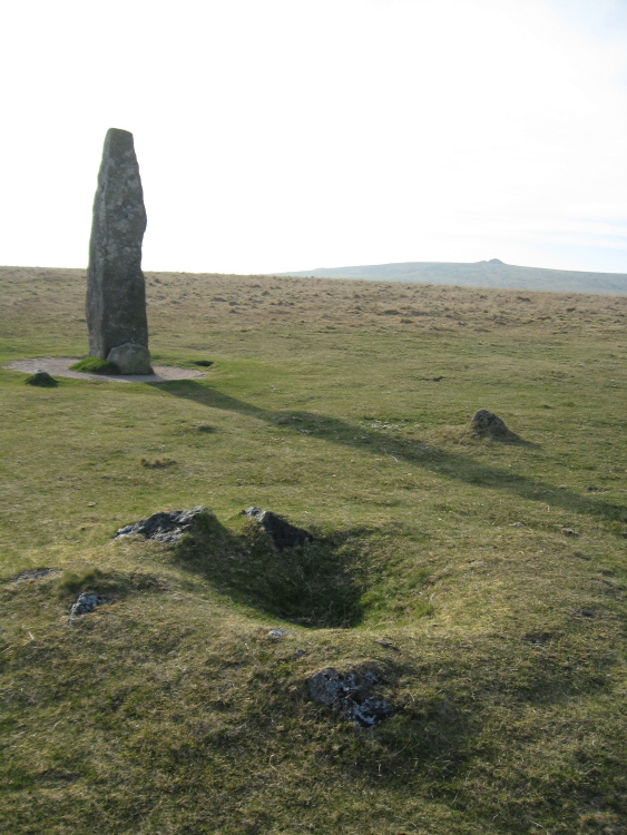 A closer view of Cairn 6's pit near Merrivale menhir.  See Butler's description under previous pic.