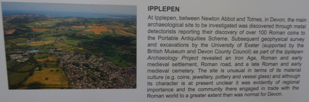 On an info board at the display in Ipplepen is this overview of the local landscape.  View is looking to SE towards Torbay, and the dig area is in the centre of this photo.