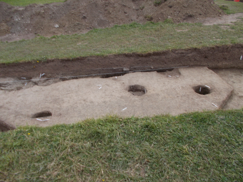 Close up of the postholes in the narrow W/E trench.
