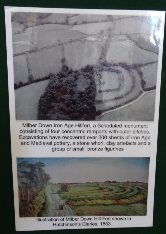 Nearby finds were also illustrated on the displays at the Methodist Church in 2018.
We have a site for Milber hill fort on Meg P.