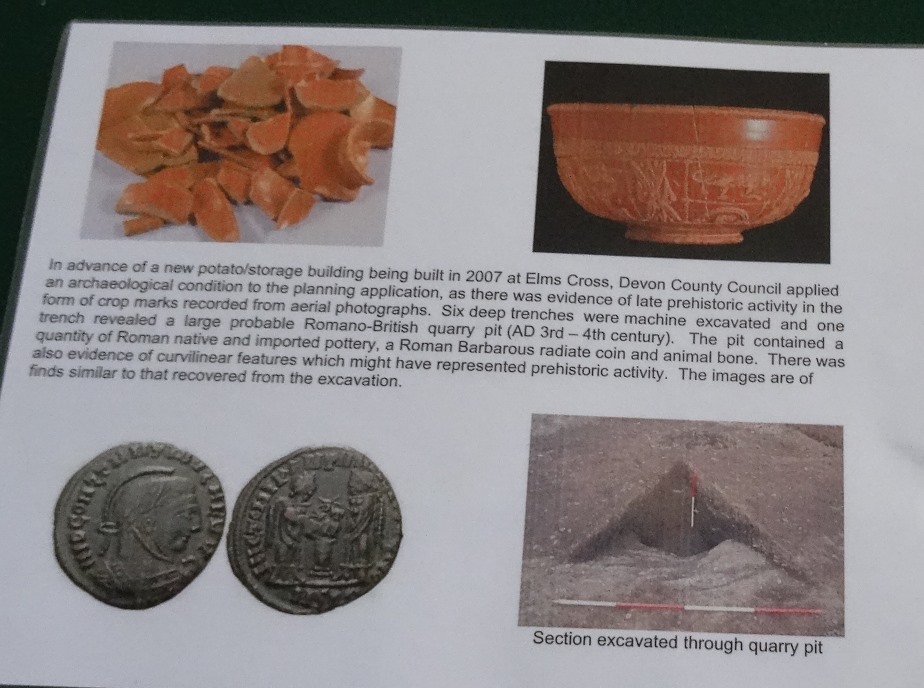 Samian Ware found earlier this century at a Romano British site at Elms Cross in Devon.  If it is the same Elms Cross as at Dainton, it is close to the current dig site.