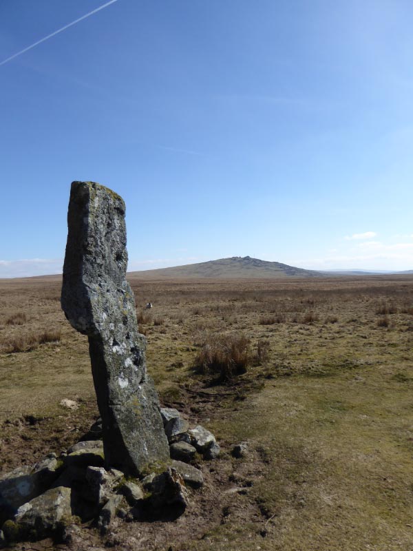 22mar15: Langstone Megalith (Standing Stone). Viewed from North with Great Mis Tor in background.