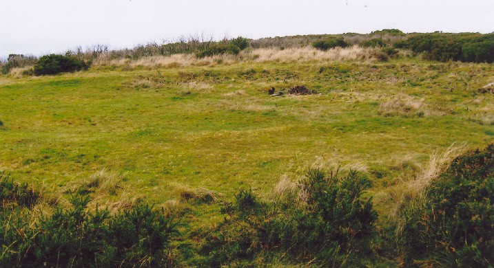 The 20m wide saucer-shaped ring cairn, north of the stone circle on Mardon Down.  Just off to the left of the ridgeway track when going northwards.  This view is looking approx north.