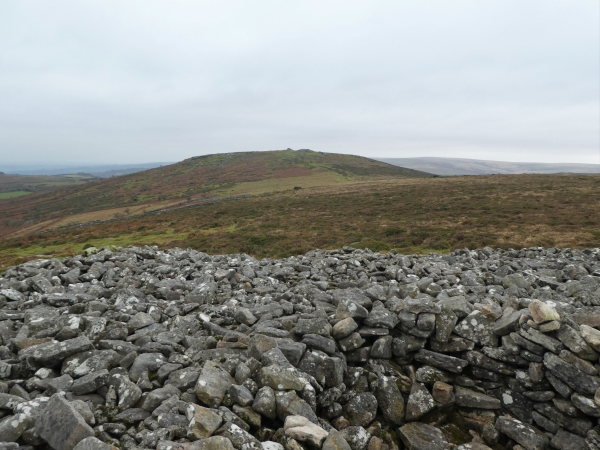Looking towards the southern summit of Corndon Down from the eastern cairn on the northern summit.