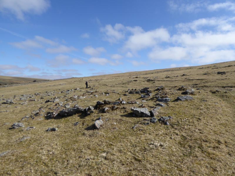 22mar15: Hut circle. View East across Settlements. Rising slope is Roos Tor.