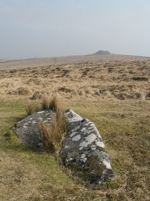 Another view of Kestor Rock from the collapsed 'portal stones' at the concentric-circled-cairn end of the avenue.