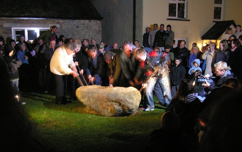 In the village of Shebbear in Devon the bellringers turn the Devil's Stone at 8pm every 5th November, to keep the Devil at bay for another 12 months.